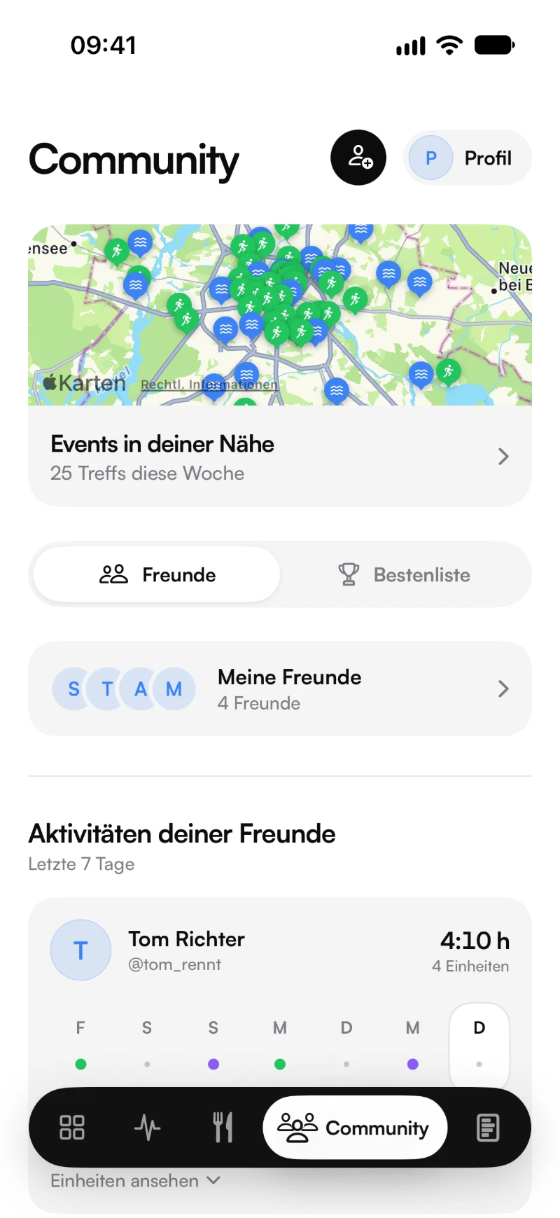 Community mit Treffs in der Nähe und Freunden