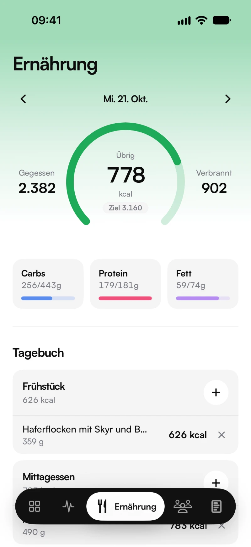 Ernährungstag mit Kalorienring und Makros